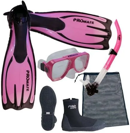 Vista 5 de PROMATE Juego de bolsas de equipo de buceo con máscara de snorkel, botas de snorkel, aletas