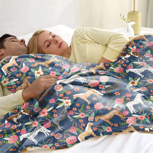Vista 3 de Manta de caballo para niñas y mujeres, manta de franela de forro polar de animales del oeste, suave y ligera, manta de felpa azul para niños