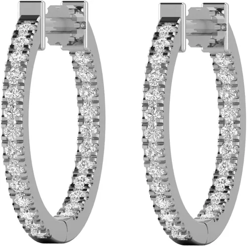 Vista 2 de 34 to 1 Carat Diamond Inside Out Round Hoop Earrings for Women in 14k White Gold (H-I, SI2-I1, cttw) 20 mm to 25 mm Screw Back by Privosa Fine