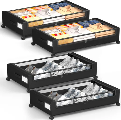 Vista 12 de Almacenamiento debajo de la cama, almacenamiento debajo de la cama con ruedas, almacenamiento debajo de la cama para ropa, mantas, zapatos... Negro