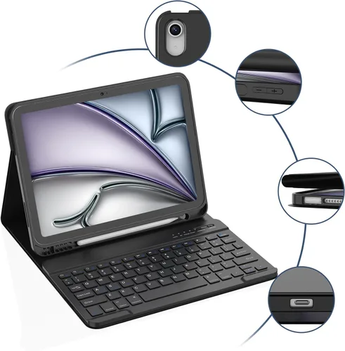 Vista 8 de KBCASE Funda para iPad Air de 11 pulgadas (M3/M2) 2025/2024 con Teclado, Funda de Teclado para iPad Air 5ª/4ª generación/para iPad Pro 11 2018