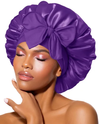 Vista 14 de BONNET QUEEN - Gorro de seda para dormir de BONNET QUEEN, gorro de satén para dormir con banda de amarre ajustable, para cabello rizado, de una sola