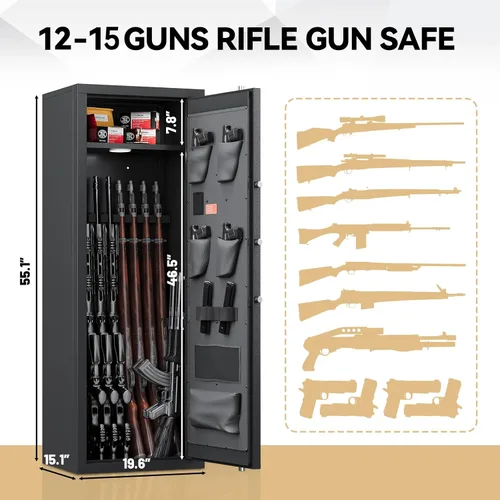 Vista 3 de KAER Caja fuerte para rifles 12-15, cajas fuertes para el hogar para rifles y pistolas, caja fuerte grande sin ensamblar para rifles con 3 soportes