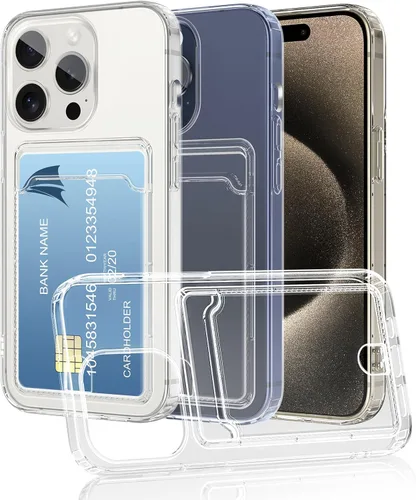 Vista 21 de Funda transparente compatible con iPhone 14 Pro con ranura para tarjetero, a prueba de golpes, funda protectora de silicona suave y delgada, funda