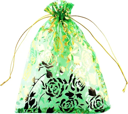 Vista 17 de QIANHAILIZZ 5 x 7 pulgadas 100 piezas corazón flor organza joyería bolsa de regalo bolsa de caramelo bolsa cordón boda favor bolsas P835