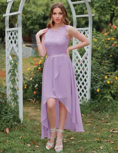 Vista 4 de BeryLove Vestido formal de cóctel para mujer, con abertura alta, sin mangas, elegante, para dama de honor