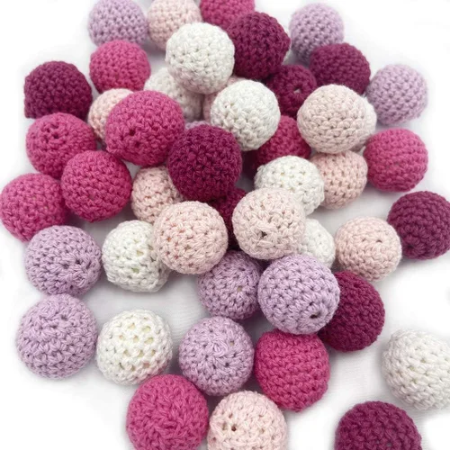 Vista 10 de Cuentas de ganchillo de algodón de madera de 0.630 in, 50 cuentas de colores mezclados para bricolaje collar pulsera