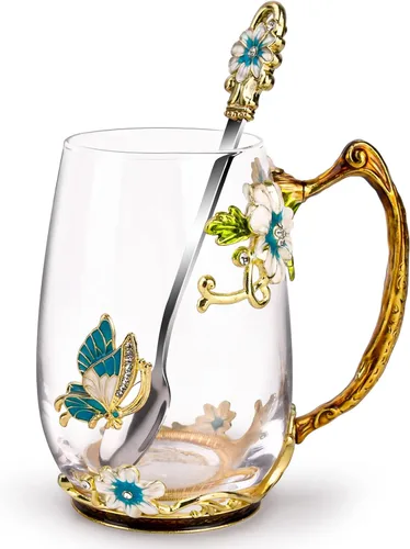 Vista 20 de OEAGO Regalos para tía de sobrina y sobrino Taza de té Regalo genial de cumpleaños Esmalte Flores Vasos de vidrio Tazas de Navidad Día de las Madres