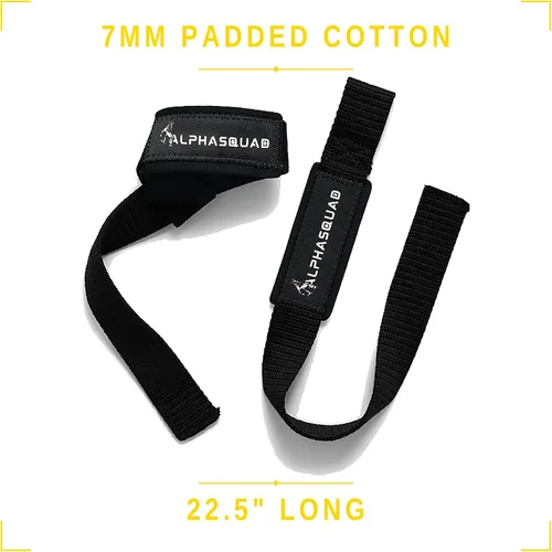 Vista 2 de ALPHASQUAD Correas de levantamiento para levantamiento de pesas – Correas de muñeca resistentes para levantamiento de pesas con envolturas de Negro