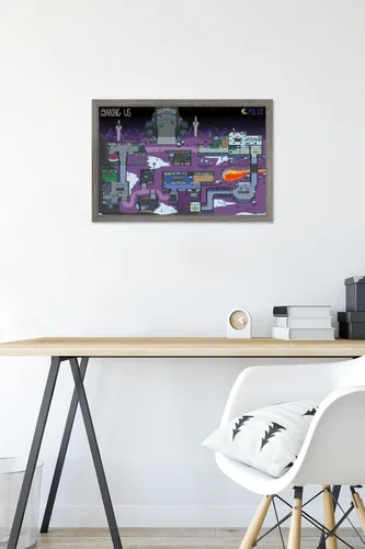 Vista 6 de Trends International Póster de pared de Among Us Polus Map, 22.4 pulgadas de largo x 14.7 pulgadas, versión enmarcada en madera de granero