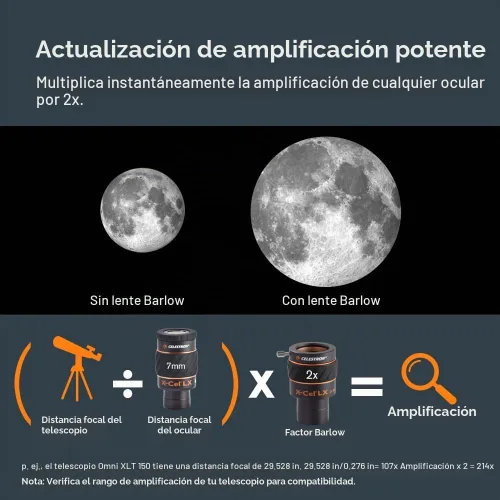 Vista 3 de Celestron Lente Barlow X-Cel LX 2X para oculares telescopios - 1.25
