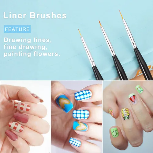 Vista 2 de TEOYALL Pinceles para arte de uñas - Gel constructor, herramientas de punteado, delineador fino