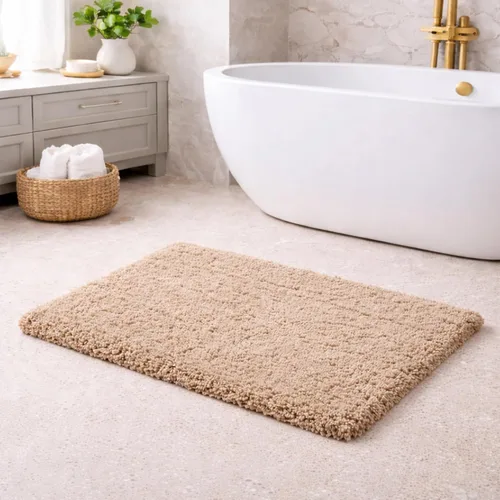 Vista 2 de C23 Shag - Alfombra de baño beige de 2200 GSM, 20 x 32 pulgadas, alfombra de baño gruesa de felpa ultrasuave, alfombra de baño peluda de lujo
