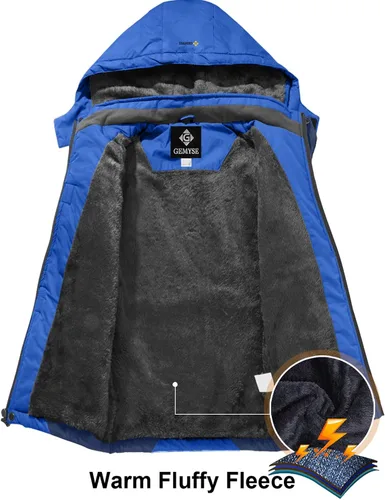 Vista 3 de GEMYSE Chaqueta de esquí impermeable para niños, chaqueta de invierno a prueba de viento con capucha