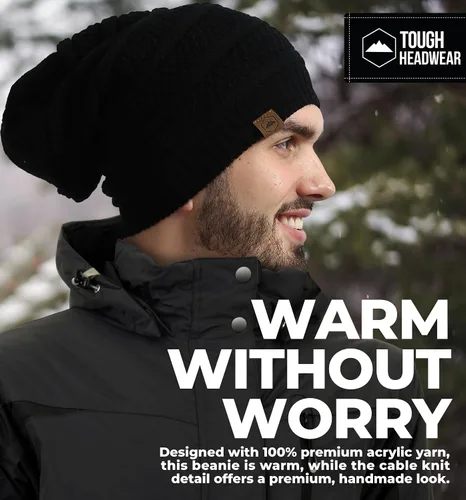 Vista 4 de Slouchy Cable tejido Gorro de lana por Tough Headwear – Gorro de lana de gran tamaño Sombreros Gorros Graves Sombreros Para Hombres y Mujeres
