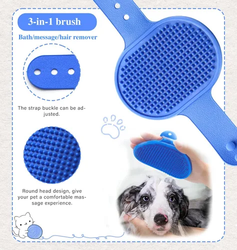 Vista 4 de Cepillo de baño para perros, cepillo de champú para perros, cepillo para baño, no se resbala, cepillo de lavado de masaje con mango de anillo