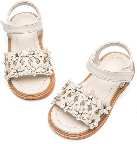 Vista 3 de Komfyea Sandalias planas de playa para niña, con puntera envolvente, con diseño de flores suaves