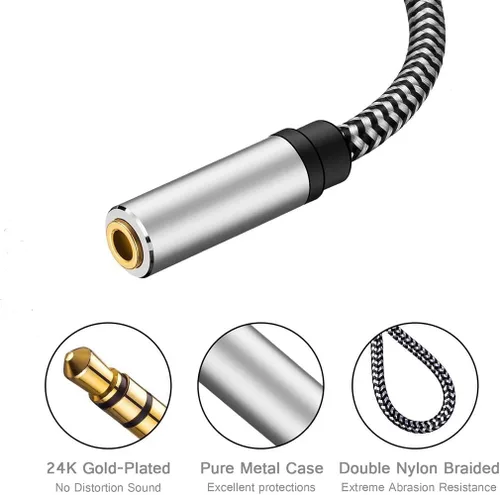 Vista 4 de SatelliteSale Cable de extensión auxiliar de audio de 0.138 in macho a hembra, cable de extensión auxiliar estéreo digital, cable universal