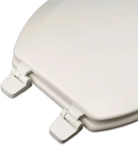 Vista 3 de 1Q1R4-00 Deluxe OFWC Asiento de inodoro de madera moldeada con bisagra Vari-Adjust Lok-Down y accesorios de montaje Quik-Lok, redondo, color blanco