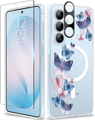Vista 71 de GVIEWIN Funda protectora para Samsung Galaxy S25, transparente floral, delgada, a prueba de golpes, para mujer, no se pone amarilla, con protector