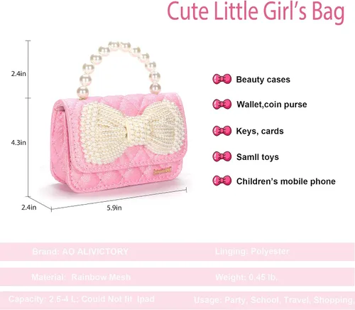 Vista 4 de Regalos para niñas pequeñas, lindo bolso para niños y bebés, con lazo brillante, bolsos pequeños cruzados, bolsas de hombro, juguetes y regalos