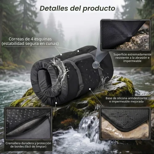 Vista 7 de Almohadilla de colchón de campamento, colchón de espuma viscoelástica de 3 pulgadas con parte inferior antideslizante y funda lavable, tapete Gris