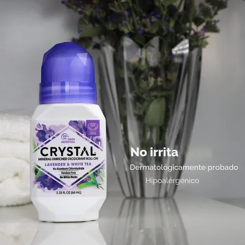 Vista 3 de Crystal Mineral Desodorante Roll-On, lavanda y té blanco, morado, 2.25 onzas líquidas