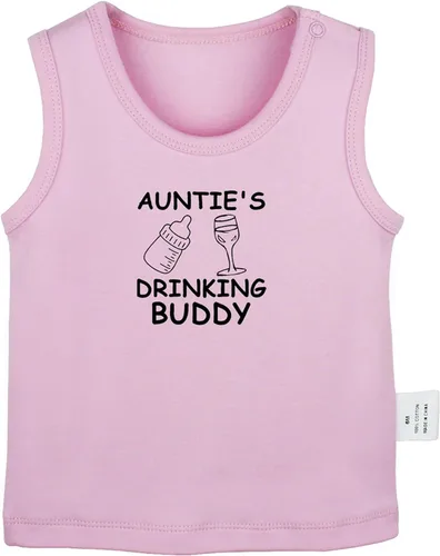 Vista 3 de Paquete de 2 camisetas divertidas con texto en inglés "Auntie's Drinking Buddy & If Mom Says No My Aunt Will Say Yes" para bebés recién nacidos