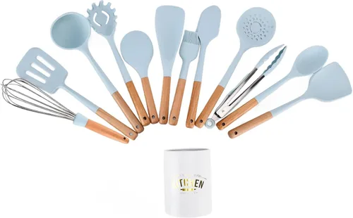 Vista 6 de 12PCS Silicone Kitchen Utensils Set, Cooking Tools with Wooden Handle, Heat Spatula Spoon Baking Gadgets for Non Stick Pans, Includes 12 for Modern