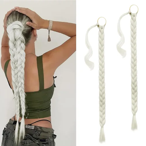 Vista 64 de Barsdar Extensión de 26 Pulgadas de Cola de Caballo Trenzada Larga con Banda Elástica - Extensiones de Cabello en Cola de Caballo Recta y Elegante