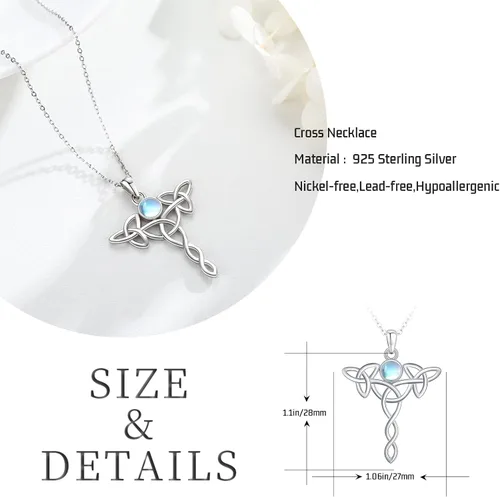 Vista 3 de Celtic Knot Necklace 925 Sterling Silver Pentagram Necklace Moon Pentacle Pendant Cross Triple Moon Goddess Amulet Moonstone Jewelry Gifts for Women