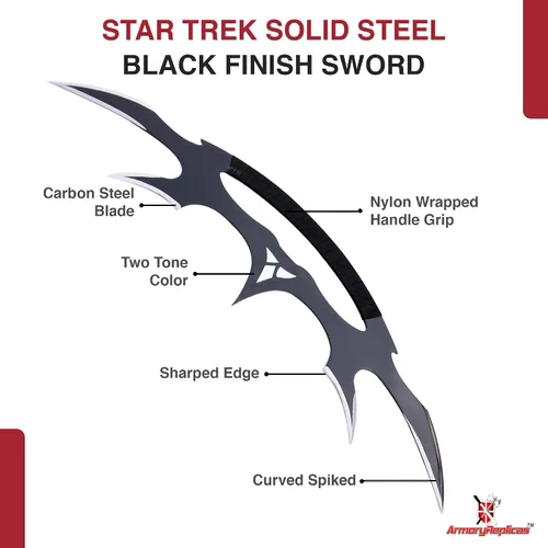 Vista 3 de Armory Replicas™ - Star Sword of Kahless Bat'Leth - Hoja de acero al carbono, envoltura de mango de nailon