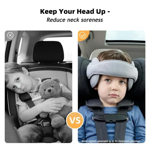 Vista 2 de Banda de apoyo para la cabeza del asiento de automóvil para bebé, cómodo soporte de almohada para cabeza y cuello, ajustable, alivio del cuello