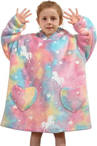 Vista 20 de Mewkou Manta con Capucha Portátil para Niños Sudadera con Capucha de Sherpa Extra Grande para Niños, Niñas y Niños Pequeños de 2 a 6 años