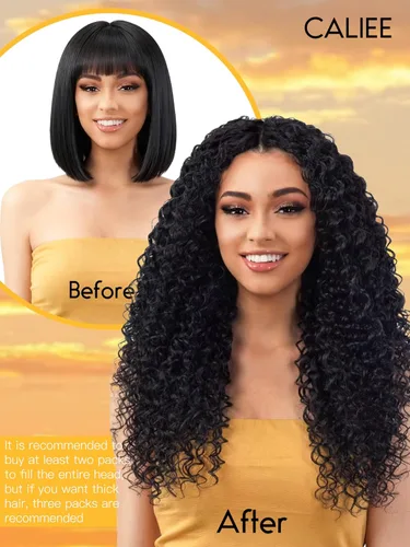 Vista 8 de Caliee - Extensiones de cabello rizado con clip 3B 3C Jerry, extensiones de clip de cabello rizado 14 pulgadas 1B color natural, extensiones