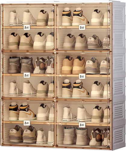 Vista 11 de ANTBOX Organizador portátil de estante para zapatos para armario y entrada, gabinete de almacenamiento de zapatillas apilable con puerta magnética