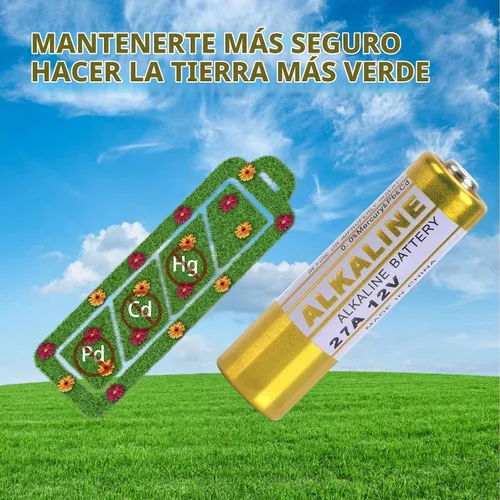 Vista 7 de Batería alcalina A27 27A 12V paquete de 10, batería 27a 12v para control remoto