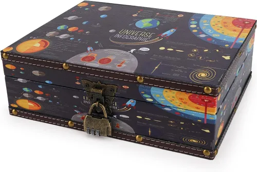 Vista 8 de WANLIAN Cofre de madera y cuero con tapa y cerradura - Caja decorativa de joyería y recuerdos para niños, adolescentes, para cumpleaños, bodas, día
