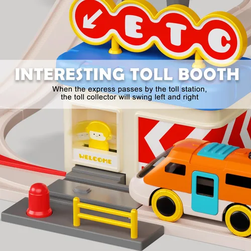 Vista 5 de Juego de tren urbano para niños, 55 piezas de tren eléctrico simulado sistema de transporte urbano, juguetes educativos para niños pequeños, regalos