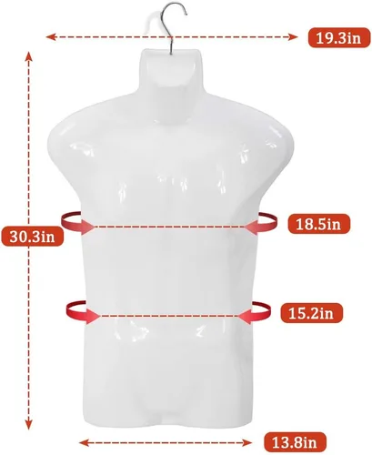 Vista 7 de Maniquí de costura de polipropileno (PP), maniquí de torso masculino, 4 piezas, maniquí de 30 pulgadas de altura, forma de ropa con gancho de metal