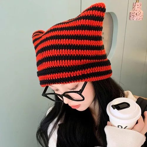 Vista 3 de CATMICOO Y2k Beanie Knit Cat Ear Beanies - Gorros de ganchillo para mujer