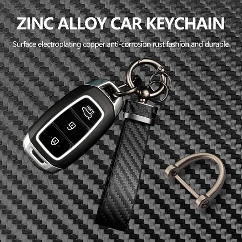 Vista 3 de Turcee Llavero de fibra de carbono para automóvil accesorios interiores llaveros de cuero para automóvil accesorios de automóvil llavero y anillo