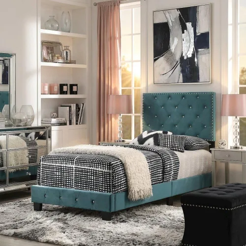 Vista 9 de Glory Furniture Suffolk - Cama individual tapizada de terciopelo, color verde