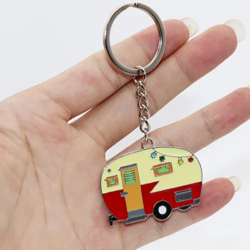 Vista 5 de 2 llaveros Happy Camper, encantadora llave de campista, juego de llaveros para pareja, llavero de regalo (azul + amarillo), Amarillo