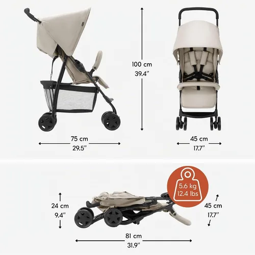 Vista 5 de Hauck Sport - Cochecito plegable ligero para bebés/niños pequeños, color Beige