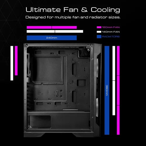 Vista 10 de GAMDIAS ATX Mid Tower - Carcasa para computadora de videojuegos para computadoras de escritorio y PC, 2 ventiladores ARGB LED de 7.874 in