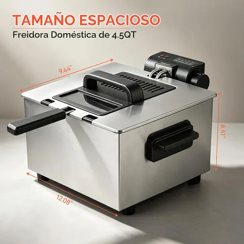 Vista 4 de Pukomc Freidora profunda con cesta 4.5L Temperatura ajustable, contenedor