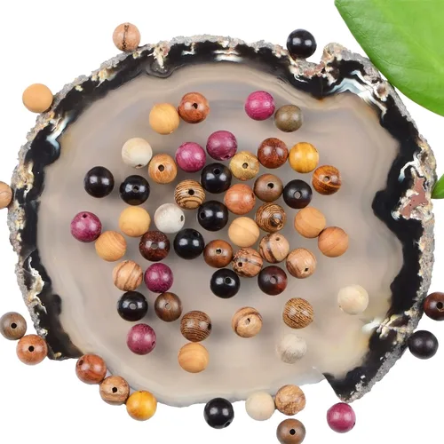Vista 2 de MASSIVE BEADS - KIT de 960 cuentas de madera redondas sueltas mixtas naturales de 6 mm para hacer joyas, con hilo e agujas (12 de madera, 6 mm)