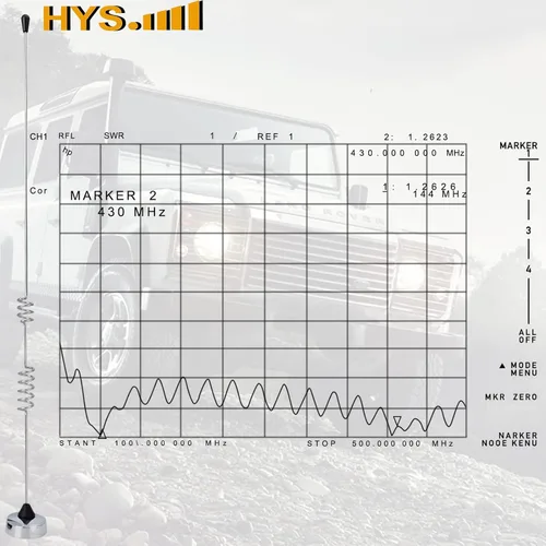 Vista 7 de HYS Antena amateur de doble banda NMO de 17.13 pulgadas VHF 144Mhz y UHF 430MHz para radios móviles de 6.6 ft 27.6 in con cable coaxial RG-58 de 13
