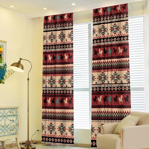 Vista 2 de ZFRXIGN Cortinas opacas para ventana de caballo azteca occidental, 63 pulgadas de largo, para cuarto de bebé, sala de estar, dormitorio, 2 paneles